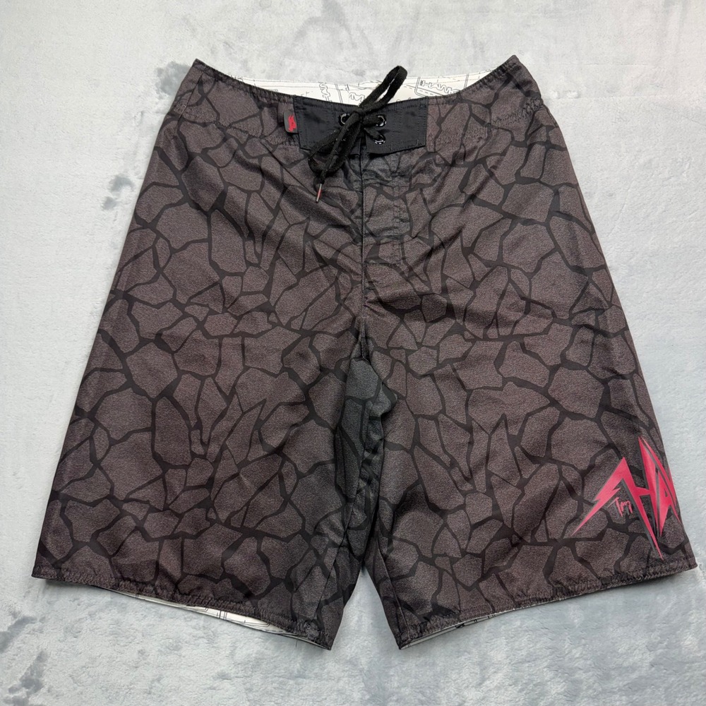 Tony Hawk Board Shorts Mens 30 Grey Black Cracked Print Skate Swim Trunks